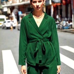 SOLD✅️Lapel Neck Belted Top & Pants Set